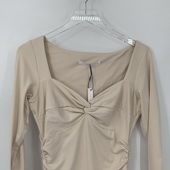 Susana Monaco twist front shirt top blouse jersey knit ruched Almond tan new XL - Picture 3 of 6
